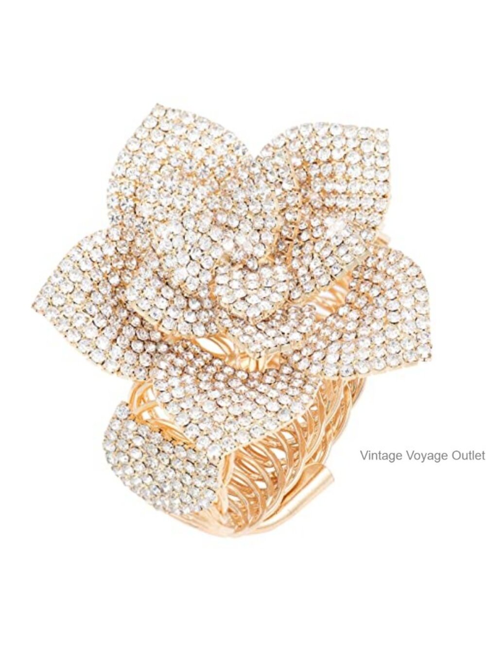Rhinestone Flower Arm Cuff Bracelet Stretchable Prom Bridal Jewelry